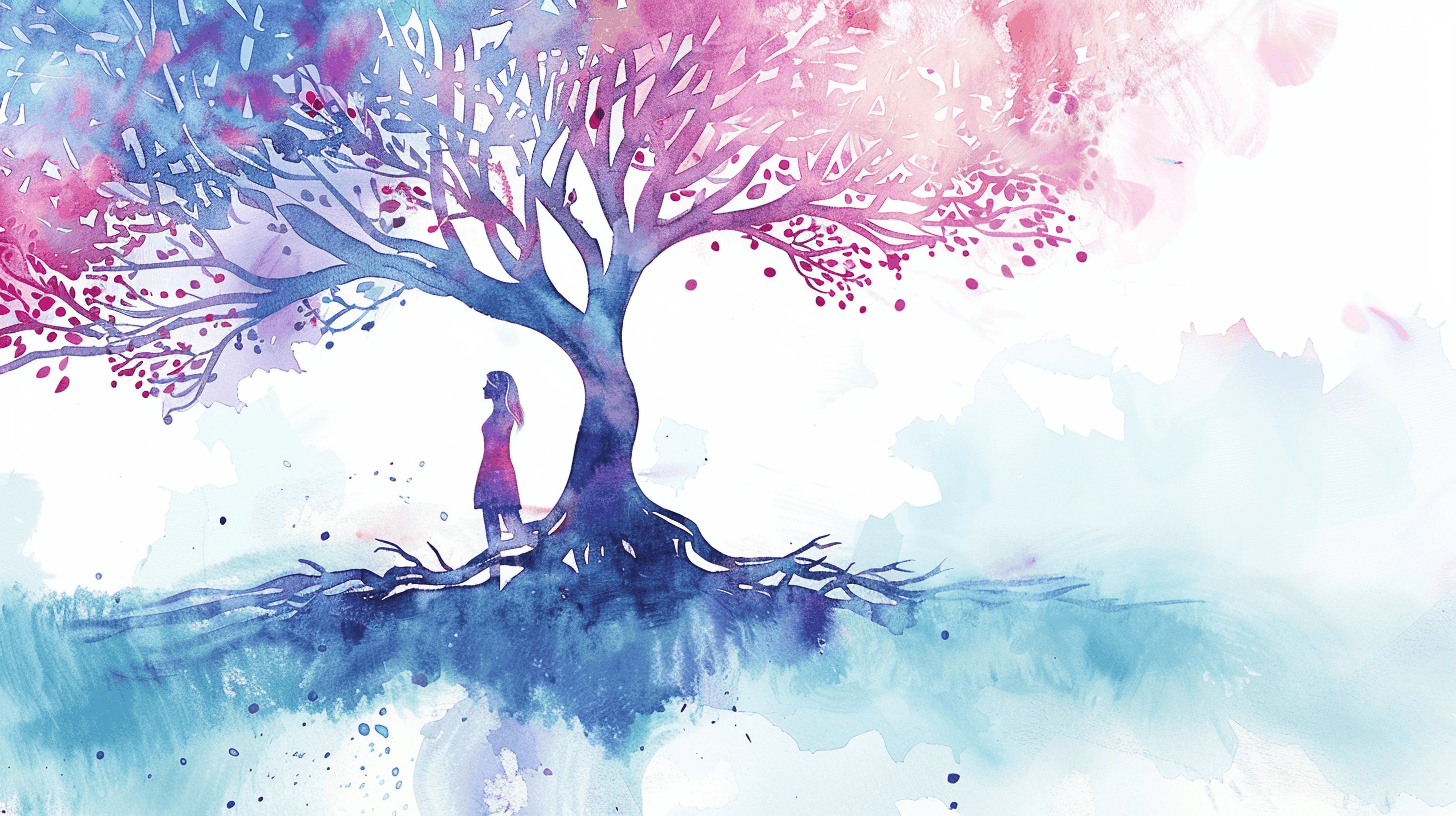 Calming yet serious illustration of a partner attentively supporting a new mother, representing postpartum psychosis warning signs