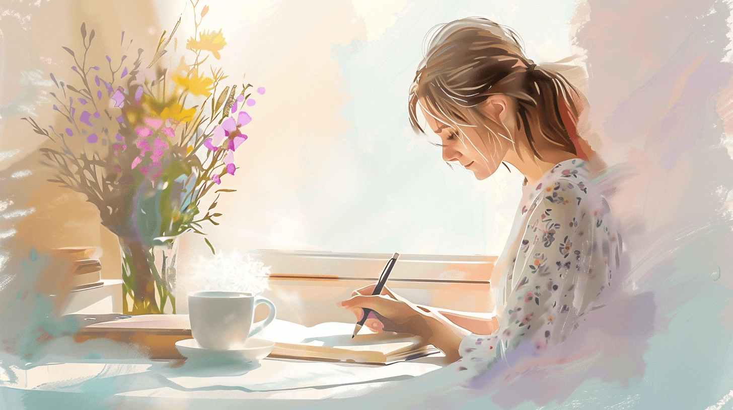 Woman writing in journal, processing anxiety through writing and reflection